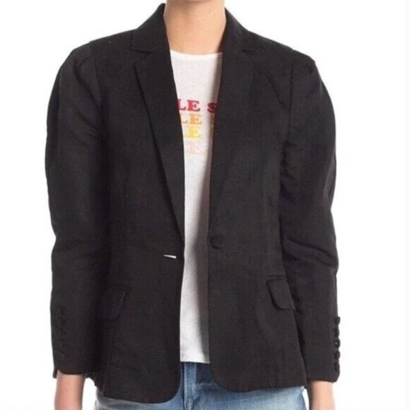 Frame Black Linen Blend Fitted One Button Blazer Size 4 - Picture 1 of 8
